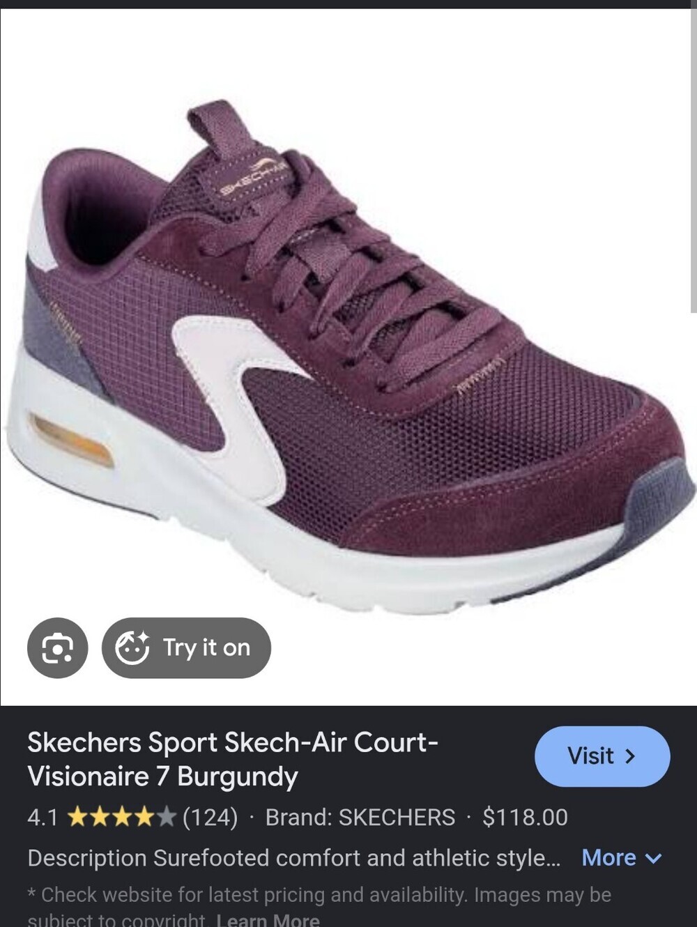 Skechers Womenβs Burgundy and White Athletic Sneaker